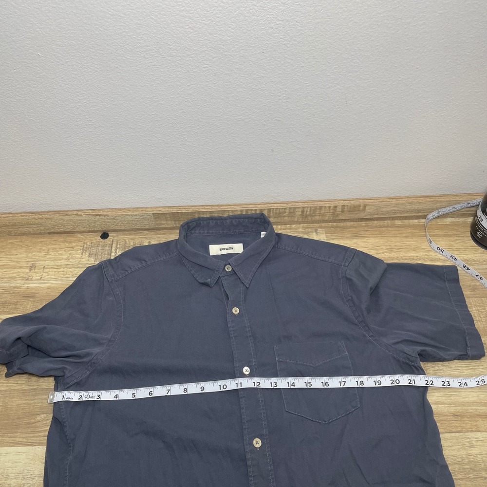Buck Mason Mens Large Button Up Short Sleeve Shirt Slate Blue Cotton Rayon EUC - Picture 6 of 7
